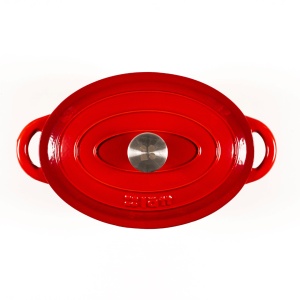 Oala ovala din fonta emailata, 3.8 L, cu capac, tip cuptor olandez, Cocotte by Lätt Home, 29 x 21 cm, rosu Cherry - Img 3