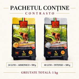 Pachet Parmigiano Reggiano D.O.P. Vacche Rosse, Contrasto 24 + 40 luni, 2 × 500 g - Img 2