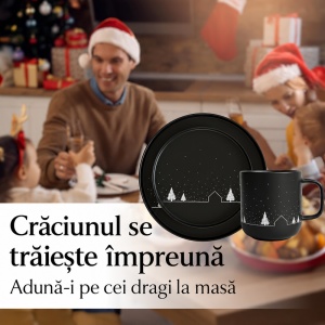 Serviciu de masa de Craciun pentru 8 persoane, MIAMIO Vinter, 24 piese, ceramica, negru - Img 7