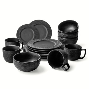 Serviciu de masa pentru 4 persoane, Set 16 piese Oasis, Cani, Boluri, Farfurii intinse, ceramica, negru - Img 10