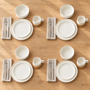 Serviciu de masa pentru 4 persoane, Set complet 16 piese Luxe, Cesti, Boluri, Farfurii intinse, ceramica, alb - Img 3