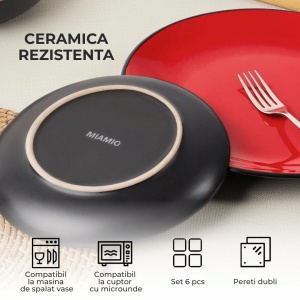 Serviciu de masa pentru 6 persoane, Set 18 piese Le Papillon, Boluri, Farfurii intinse, ceramica, rosu - Img 3