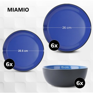 Serviciu de masa pentru 6 persoane, Set 18 piese Le Papillon, Boluri, Farfurii intinse, ceramica, albastru - Img 2
