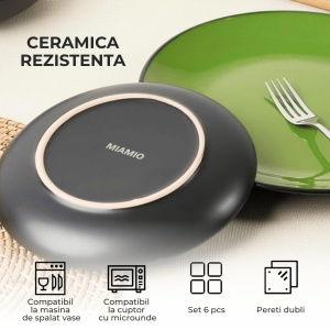 Serviciu de masa pentru 6 persoane, Set complet 30 piese Le Papillon, Cani, Boluri, Farfurii, ceramica, verde - Img 3