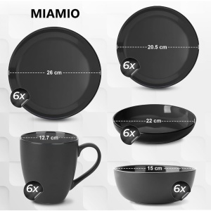 Serviciu de masa pentru 6 persoane, Set complet 30 piese Le Papillon, Cani, Boluri, Farfurii, ceramica, negru - Img 2