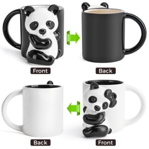 Set 2 Cani cuplu indragostiti, personalizate cu Panda 3D, cadou original pentru el&ea, cafea/ceai, ceramica, alb/negru, 400 ml - Img 5