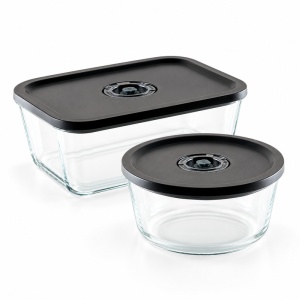 Set 2 caserole din sticla borosilicata Lätt Home Mix Familie, 2.700 + 1.650 ml, capace ermetice cu valve de vid
