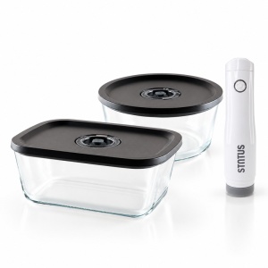Set 2 caserole din sticla borosilicata Lätt Home Mix Zilnic, 1.400 + 1.650 ml, cu pompa de vid electrica
