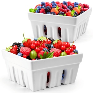 Set 2 Cosuri servire fructe de padure, fructiera, cu gauri de scurgere pentru spalare, ceramica, alb