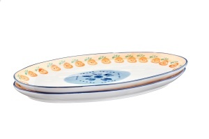 Set 2 Platouri ovale pentru servirea mesei, NAPOLI Citrus, portelan pictat manual, 36,5 x 22 cm