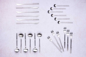 Set 24 Tacamuri inox ABEL, 6 persoane, 6 x Cutite, 6 x Linguri, 6 x Furculite, 6 x Lingurite, Otel inoxidabil, design modern, Argintiu mat - Img 3