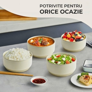Set 4 Boluri Supa, colectia Sierra, ceramica, culoare nisip, 850 ml - Img 4