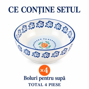 Set 4 Boluri supa Napoli Citrus, portelan pictat manual, Ø17.5 cm, 900 ml - Img 2