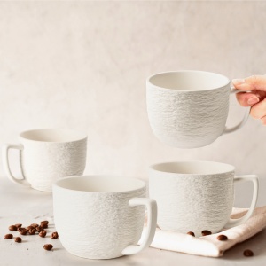 Set 4 Cani Caffé latte, colectia Oasis, ceramica, alb, 450 ml - Img 6
