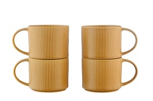 Set 4 Cani mari de cafea lunga, SCANDI Ocher, ceramica, 500ml, galben ocru - Img 1