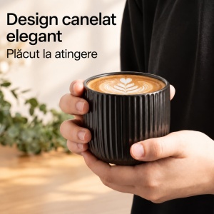 Set 4 Cesti Cafea, Senita negru, ceramica, fara toarta, 250 ml - Img 3