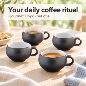 Set 4 Cesti Espresso, Gourmet Onyx, ceramica, design negru mat, 120 ml - Img 8