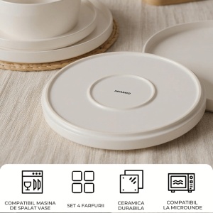 Set 4 Farfurii intinse desert, Luxe White, ceramica, 20 cm - Img 4