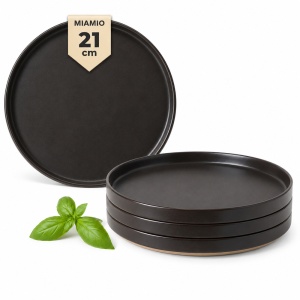 Set 4 Farfurii intinse desert si aperitiv, Sierra Basalt, ceramica, 21 cm, antracit