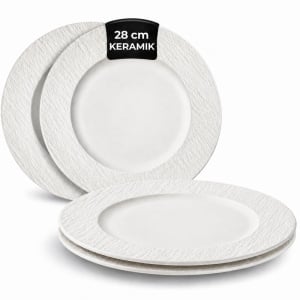 Set 4 Farfurii intinse fel principal, Oasis White, ceramica, 28 cm
