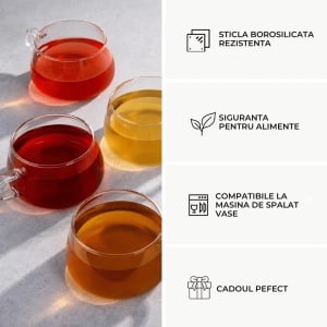 Set 4 Pahare de ceai cu farfurie din bambus, colectia Olea, sticla, transparent, 280 ml - Img 7
