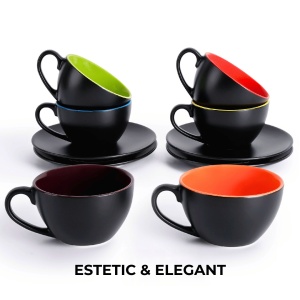 Set 6 Cesti de cappuccino cu farfurie, colectia Le Papillon, ceramica, multicolor, 175 ml - Img 3