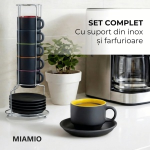 Set 6 Cesti de Espresso cu farfurie, colectia Le Papillon, ceramica, Multicolor, 75 ml - Img 3