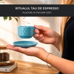 Set 6 Cesti de espresso cu farfurie, colectia Palmanova Ocean multicolor, ceramica, 75 ml - Img 3