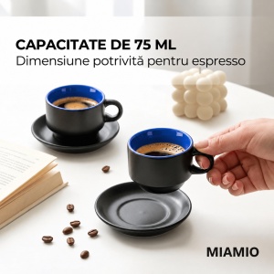 Set 6 Cesti espresso 75 ml cu farfurioare si suport, MIAMIO Le Papillon, albastru - Img 6