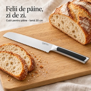 Set 6 Cutite de bucatarie Loki, lame inox satinat, manere cu insertii ABS negre - Img 7