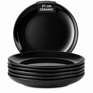 Set 6 Farfurii intinse desert, Le Papillon Negru, ceramica, 21 cm