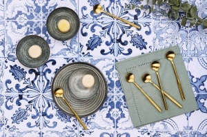 Set 6 lingurițe cafea ABEL, oțel inoxidabil, design modern, auriu mat - Img 2