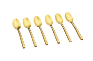 Set 6 lingurițe cafea OLAF, oțel inoxidabil, design rafinat, auriu mat - Img 1
