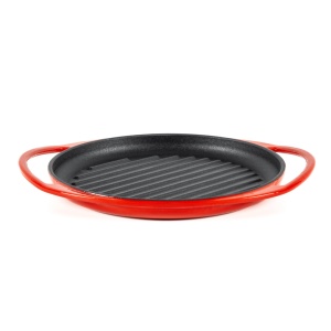 Tigaie Grill rotunda din fonta emailata, Lätt Home, Ø26 cm, compatibila inductie, rosu Cherry