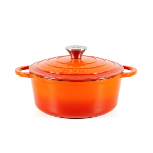 Ceaun din fonta emailata 2.8L, Lätt Home, tip cuptor olandez, cu capac 22 cm, antiaderent, portocaliu