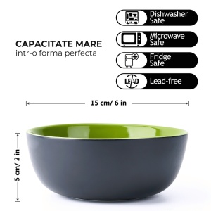 Serviciu de masa 6 persoane, set 18 piese, colectia Le Papillon, 6 x Boluri, 6 x Farfurii intinse mari, 6 x Farfurii intinse medii, ceramica, verde - Img 5