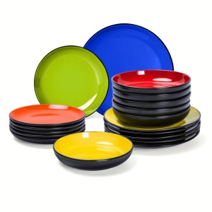 Serviciu de masa 6 persoane, set 18 piese, colectia Le Papillon, Farfurii adanci/intinse, ceramica, multicolor - Img 1