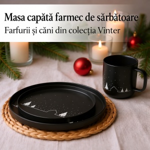 Serviciu de masa de Craciun pentru 8 persoane, MIAMIO Vinter, 24 piese, ceramica, negru - Img 4