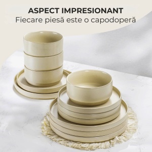 Serviciu de masa pentru 4 persoane, Set 12 piese Sierra Sand, Boluri, Farfurii intinse, ceramica, bej - Img 4