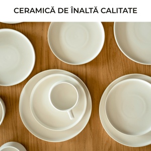 Serviciu de masa pentru 4 persoane, Set complet 16 piese Luxe, Cesti, Boluri, Farfurii intinse, ceramica, alb - Img 6