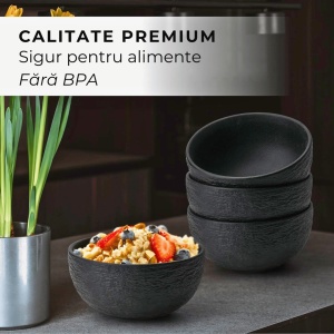 Serviciu de masa pentru 4 persoane, Set complet 20 piese Oasis, Cani, Boluri, Farfurii intinse/adanci, ceramica, negru - Img 7