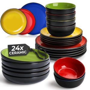 Serviciu de masa pentru 6 persoane, Set 24 piese Le Papillon, Boluri, Farfurii intinse/adanci, ceramica, multicolor