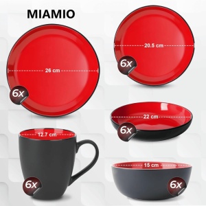 Serviciu de masa pentru 6 persoane, Set complet 30 piese Le Papillon, Cani, Boluri, Farfurii, ceramica, rosu - Img 2