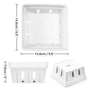 Set 2 Cosuri servire fructe, tip fructiera, cu gauri de scurgere pentru spalare, patrat, ceramica, alb - Img 2
