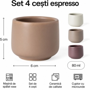 Set 4 Cesti cafea Espresso 80 ml, Nami Beige Canyon, ceramica, fara toarta, multicolor - Img 2
