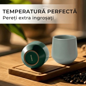 Set 4 Cesti cafea Espresso, colectia Luxe, ceramica, Evergreen, 90 ml - Img 5