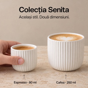 Set 4 Cesti Cafea, Senita alb, ceramica, fara toarta, 250 ml - Img 7