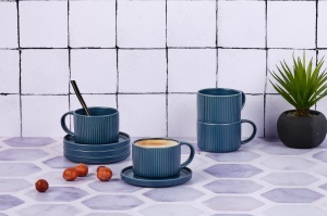 Set 4 Cesti de cafea espresso cu farfurioara, SCANDI Navy, ceramica, 150ml, albastru marin - Img 2