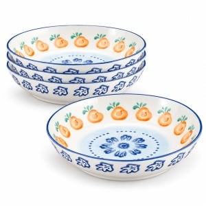 Set 4 Farfurii adanci, Napoli Citrus, portelan pictat manual, Ø21,5 cm, 900 ml