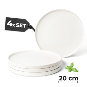 Set 4 Farfurii intinse aperitiv, colectia Luxe, ceramica, alb, D. 20 cm